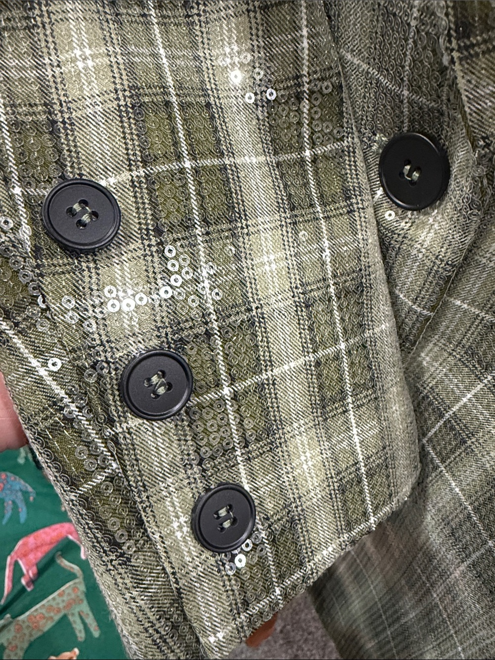 Sans Souci Green Plaid Blazer w/Sequins - Picture 7 of 7